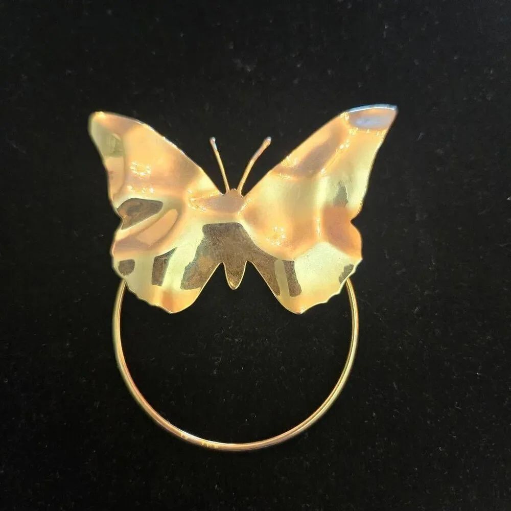 Vintage Gold Hammered Butterfy Brooch Pin EYEGLASS HOLDER